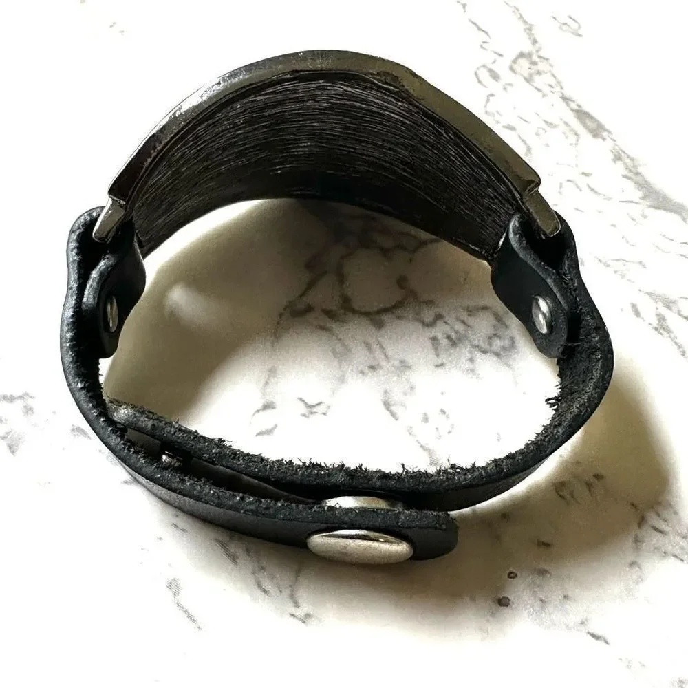 Yik Fung black leather rhinestone bracelet